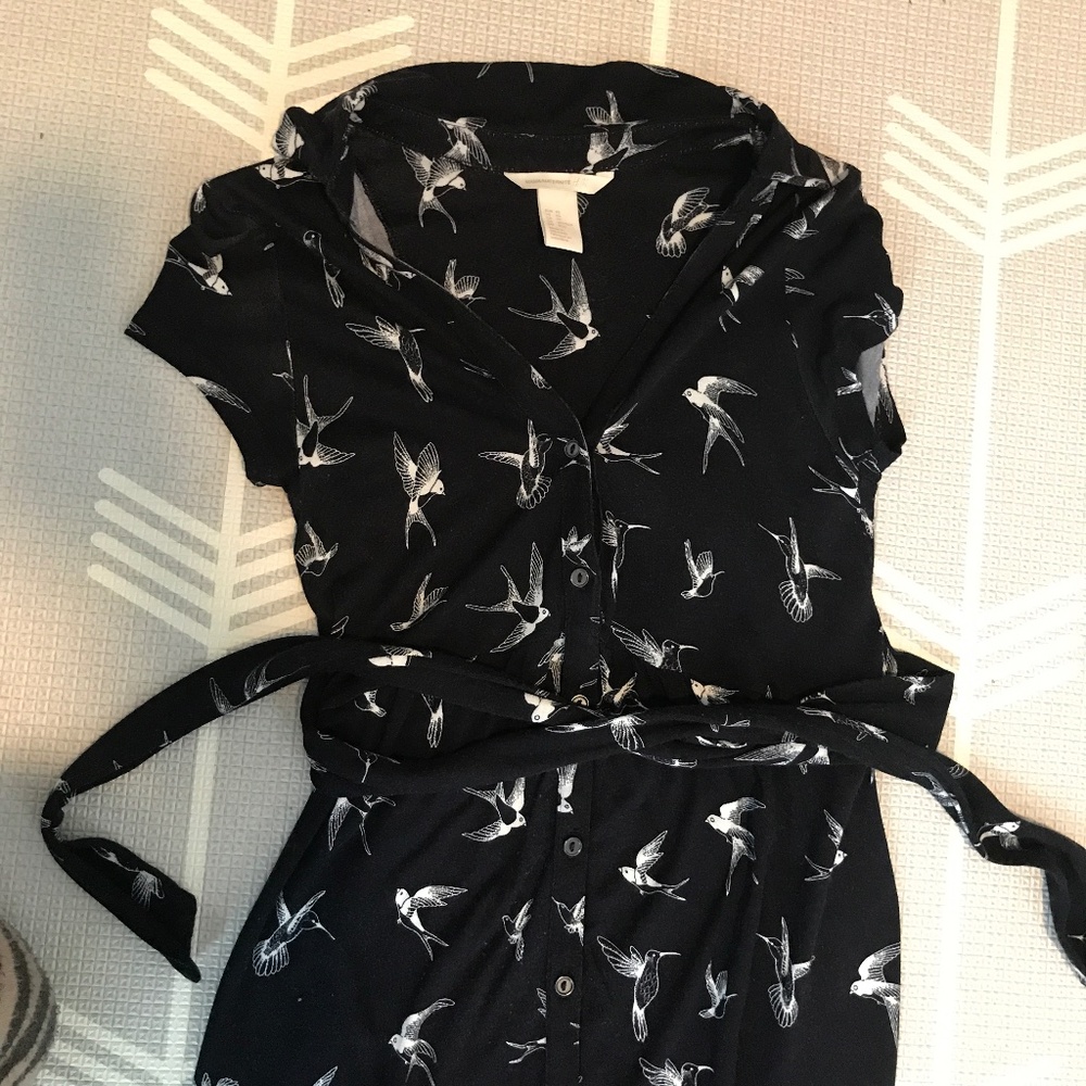 Navy bird print maternity midi dress XS